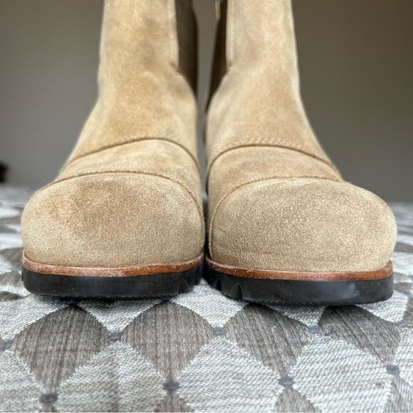 Sorel Addington Chelsea Tan Suede Pull On Boho Ankle Boot Stacked Heel Women 8.5 - Picture 7 of 13